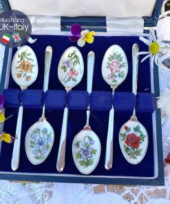 Bộ thìa bạc tráng men hoa cỏ 1