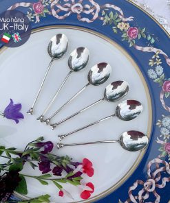 Bộ thìa bạc tráng men hoa cỏ 2