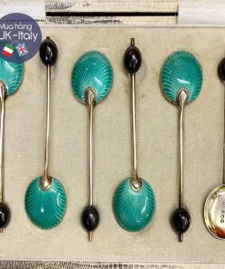 Bộ thìa bạc xanh ngọc lam tráng men