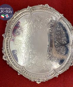 Khay tròn bạc cổ Anh độc đẹp XL