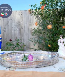 Khay mạ bạc Anh Oval đục đẹp sang c.1960