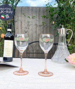Bộ 2 ly vang hoa hồng c1970