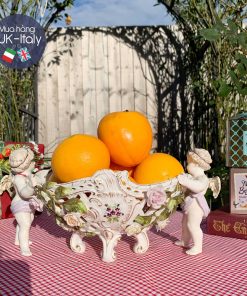 Giỏ gốm hoa quả 2 thiên thần cổ Đức c.1900