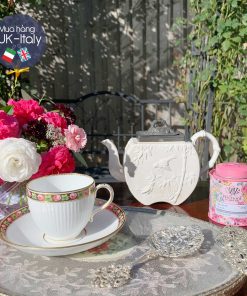 Bộ trà Duo cổ Minton trắng hoa hồng vẽ tay