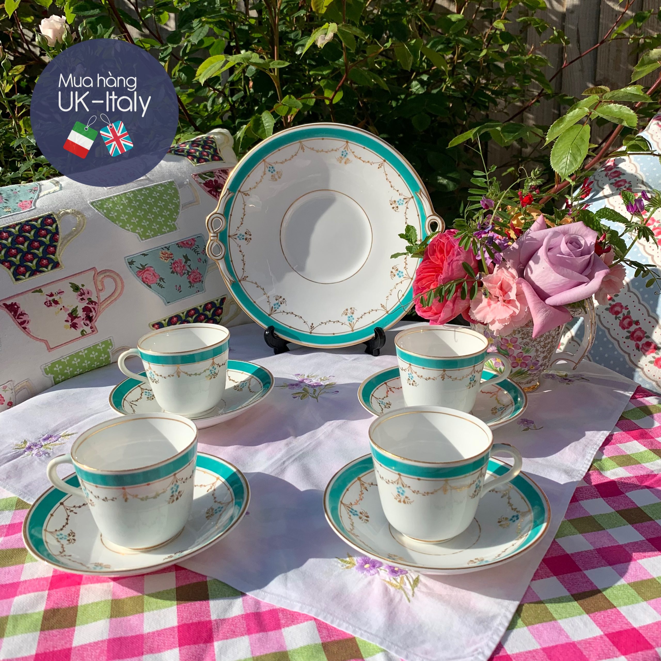 Antique Victorian turquoise and gilding swag